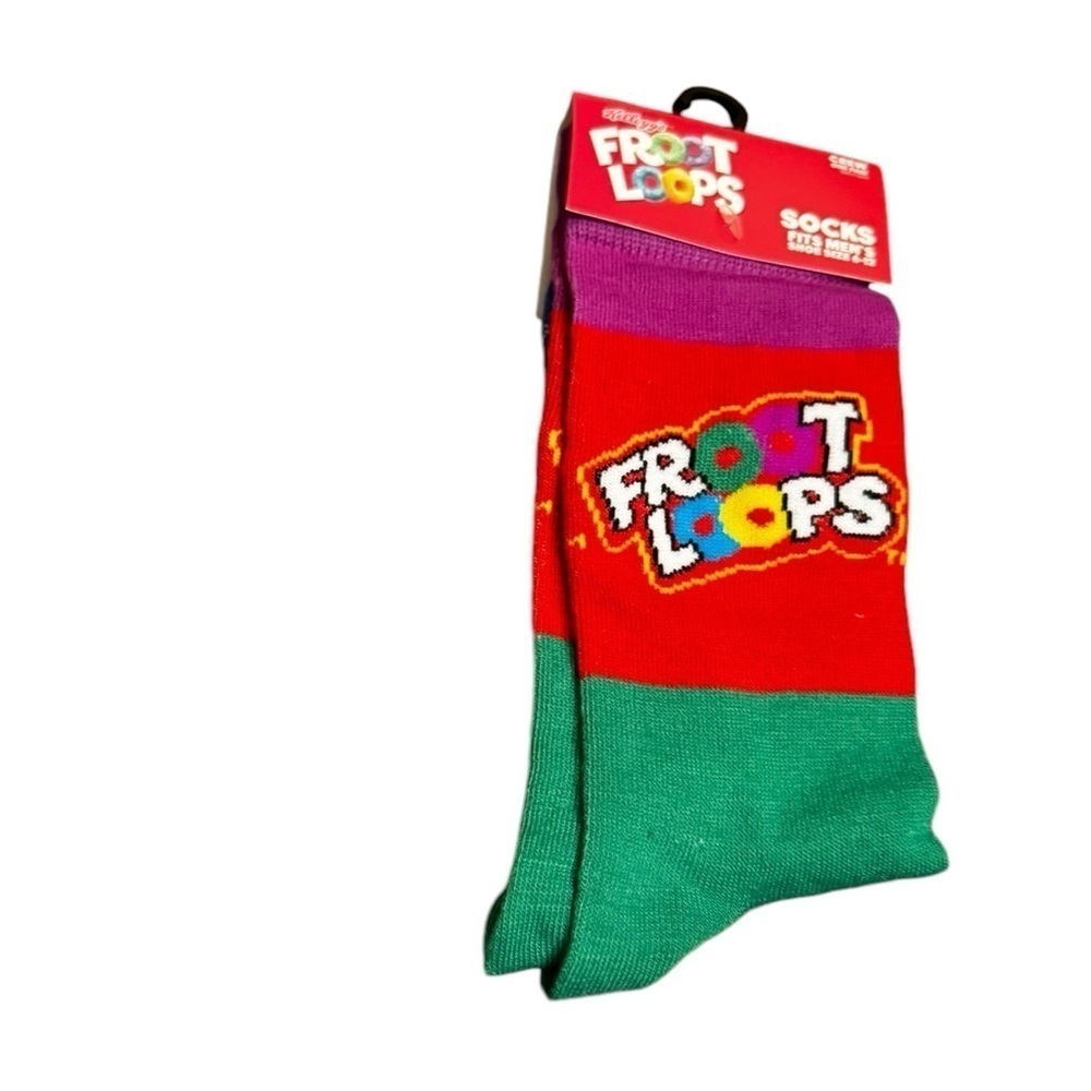 🎉4/20$NEW! KELLOGG’S FROOT LOOPS Cereal Crew Socks Men’s Size 6-12 Unisex Gift